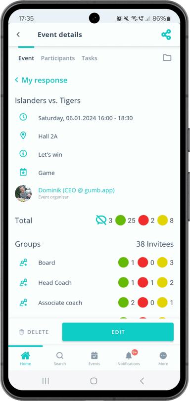 Gumb: scheduling Check Attendances and RSVPs img