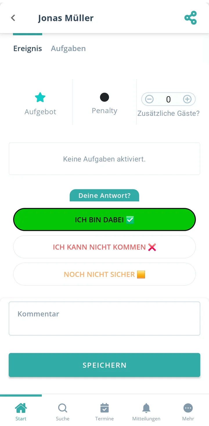 Gumb App auf dem Handy: mit einem Tipp zusagen