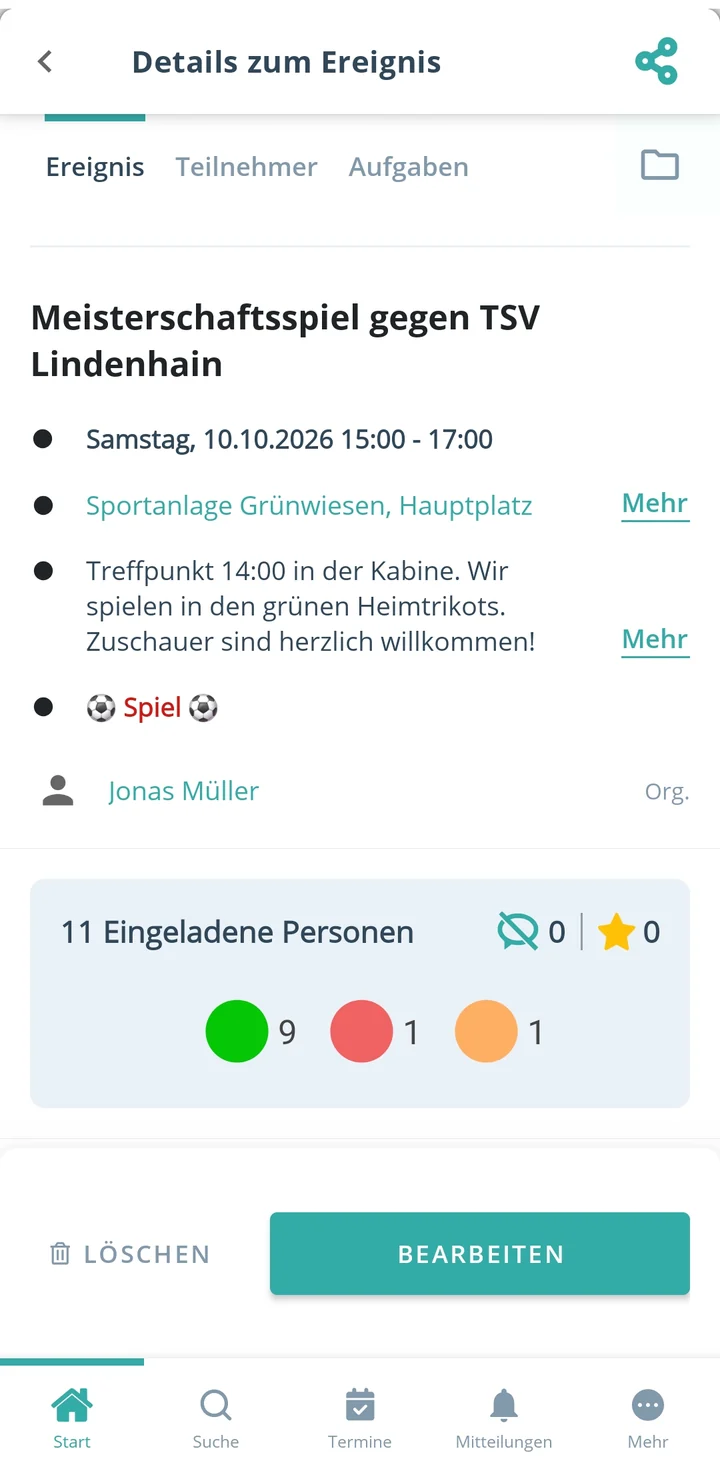 Termindetails in der Gumb App