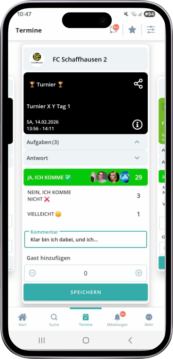 Gumb app interface showing event management