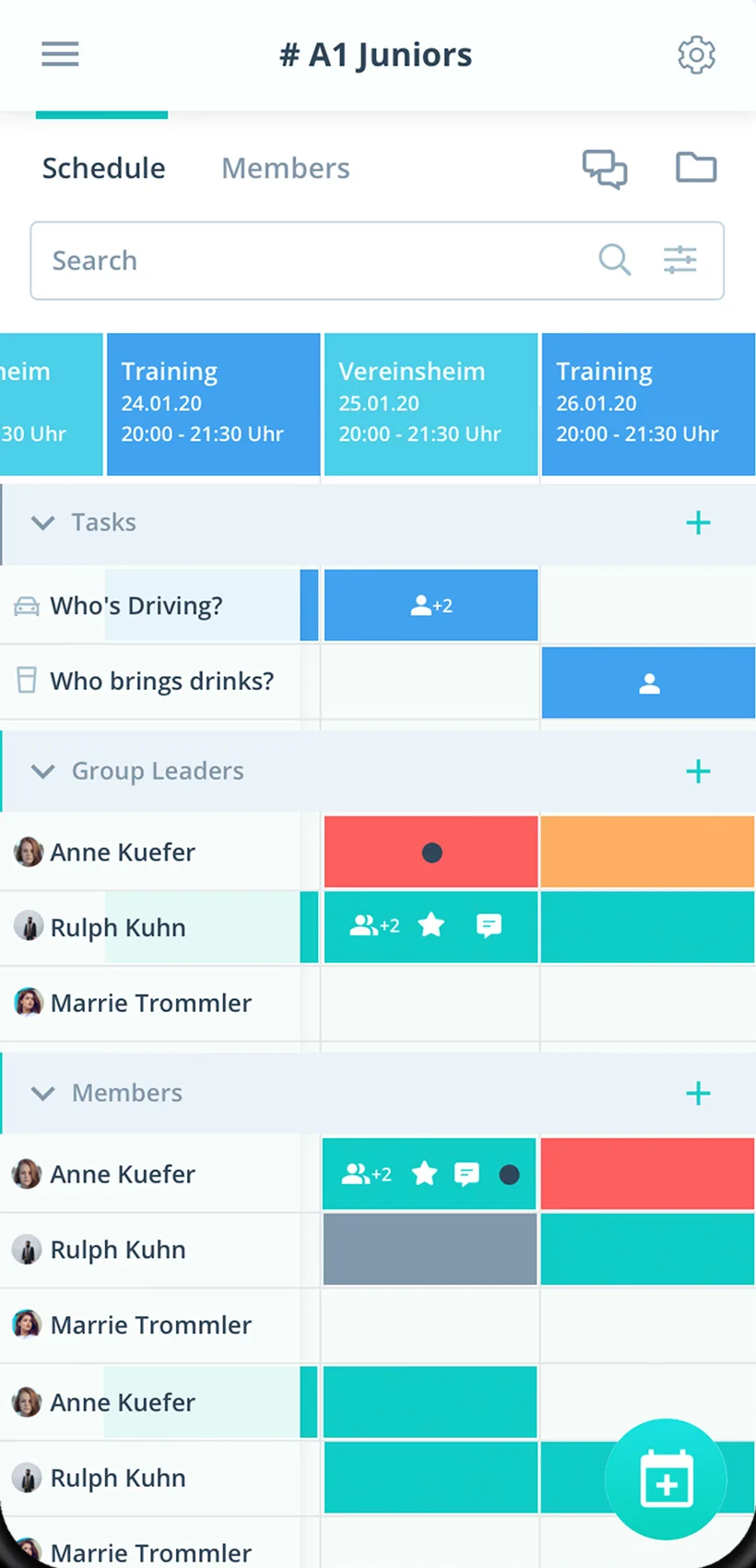 Gumb App auf dem Smartphone mit Terminübersicht einer Juniorenmannschaft