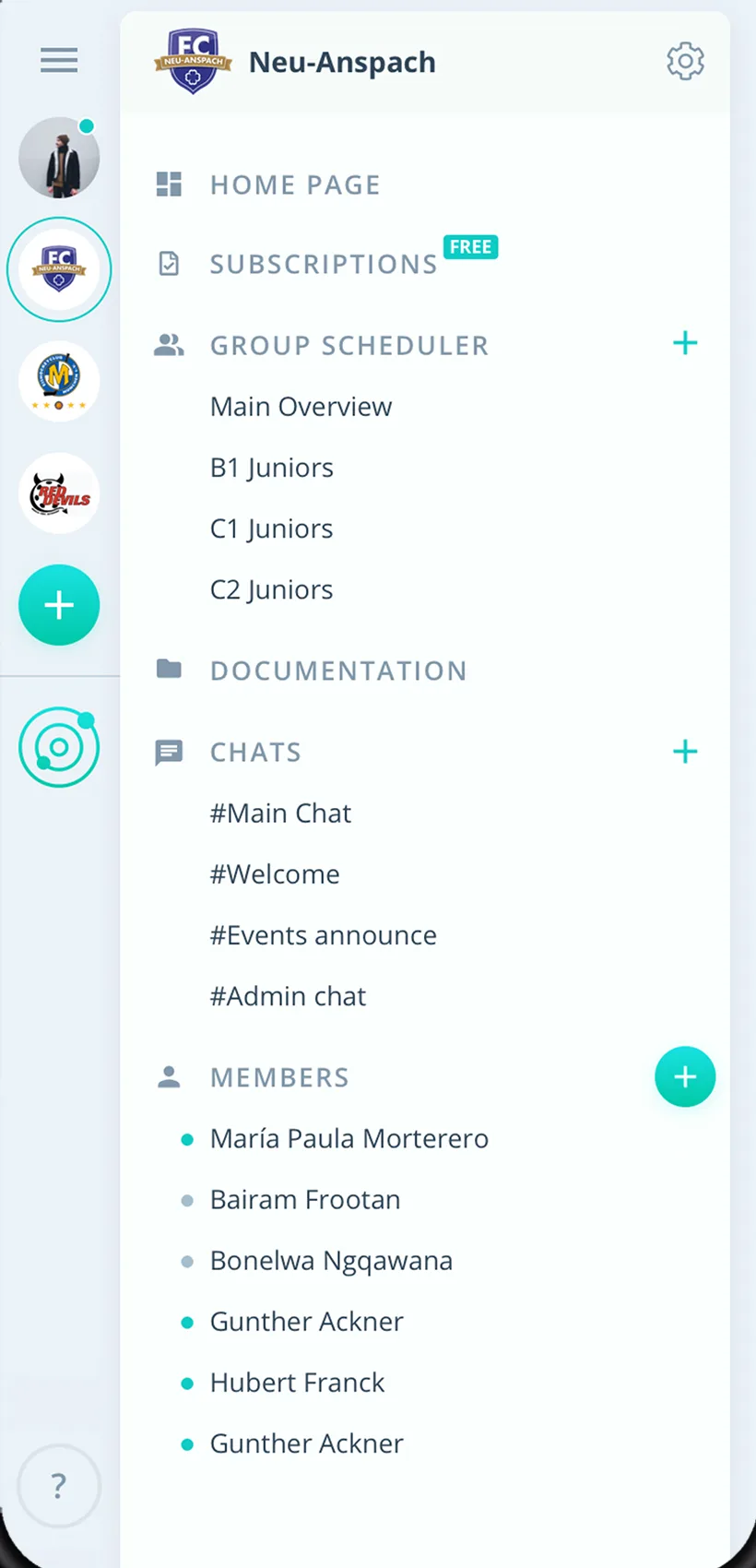 Gumb App mit allen Mannschaften eines Vereins
